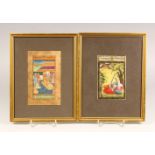 TWO 18TH / 19TH CENTURY INDIAN MUGHAL MINIATURE PAINTINGS, frames, depicting a seated figure with