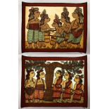 TWO RARE INDIAN PAITKAR TRIBAL PAINTINGS BY VIJAY CHITRAKAR, the tribe is located deep inside the