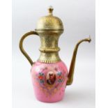 A GOOD BOHEMIAN GLASS & BRASS EWER FOR THE ISLAMIC MARKET, the brass work with panels of calligraphy