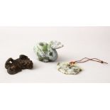 A MIXED LOT OF THREE CHINESE JADE LIKE / BRONZE ITEMS, consisting of a carved jade like carved