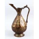 A GOOD EARLY BRONZE EWER, decorated with bands of calligraphy, 34cm high x 23cm wide.