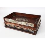 A GOOD 19TH CENTURY CHINESE CARVED HARDWOOD & MOTHER OF PEARL STAND / TRAY, the stand simulating a