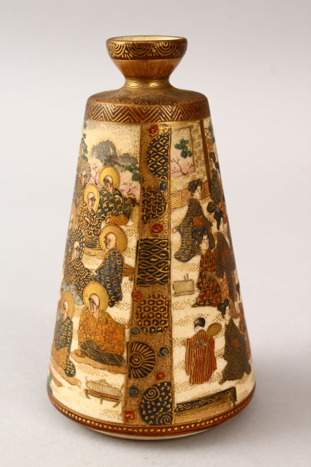 A GOOD UNUSUAL JAPANESE MEIJI PERIOD SATSUMA IMMORTAL VASE, the vase with two panels of immortals - Image 2 of 6