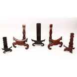 FIVE 19TH CENTURY CHINESE CARVED HARDWOOD PLATE STANDS, Various sizes, (5)