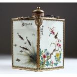 A GOOD CHINESE REPUBLICAN PERIOD FAMILLE ROSE PORCELAIN PANELLED TEA CADDY - AFTER "DENG BI SHAN", 1