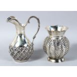 TWO 19TH CENTURY SOUTH EAST ASIAN SOLID SILVER JUG & VASE, Both items stamped "900" for silver,