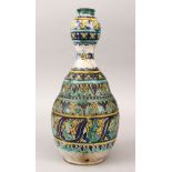 A 19TH CENTURY MOROCCAN POTTERY BOTTLE VASE, with floral style decoration, 35cm high x 14cm wide.