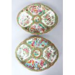 A GOOD PAIR OF 19TH CENTURY CHINESE CANTON FAMILLE ROSE PORCELAIN DISHES, the dishes decorated