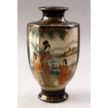 A JAPANESE MEIJI PERIOD HEXAGONAL SATSUMA VASE, the body with panel decoration depicting female