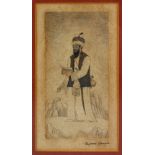 A 19TH CENTURY INDIAN MINIATURE PAINTING OF A GENTLEMAN - SIGNED, "MIZAMI GANGIN", 12cm wide x