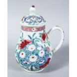 A GOOD CHINESE QIANLONG FAMILLE ROSE SPARROW BEAK PORCELAIN JUG & COVER, the body of the vessel