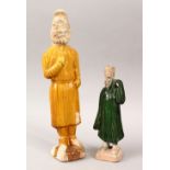 TWO CHINESE TANG & MING DYNASTY POTTERY FIGURES, one tang figure of an asian trader, 20cm high,