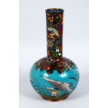 A GOOD JAPANESE MEIJI PERIOD GOLD & SILVER WIRE CLOISONNE / ENAMEL BOTTLE VASE, the vase with a