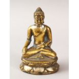 A SMALL 19TH / 20TH CENTURY SILVERED BRONZE FIGURE OF A BUDDHA, in seated meditation position , 9.