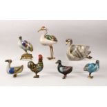 SEVEN 18TH / 19TH CENTURY CHINESE CLOISONNE BIRDS CENSERS, each decorated in similar colours and