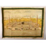 AN 18TH / 19TH CENTURY INDIAN PAINTING ON CANVAS OF MECCA , the canvas removed from frame, depicting