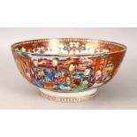 A GOOD CHINESE 18TH CENTURY QIANLONG MANDARIN FAMILLE ROSE PORCELAIN BOWL, decorated with scenes
