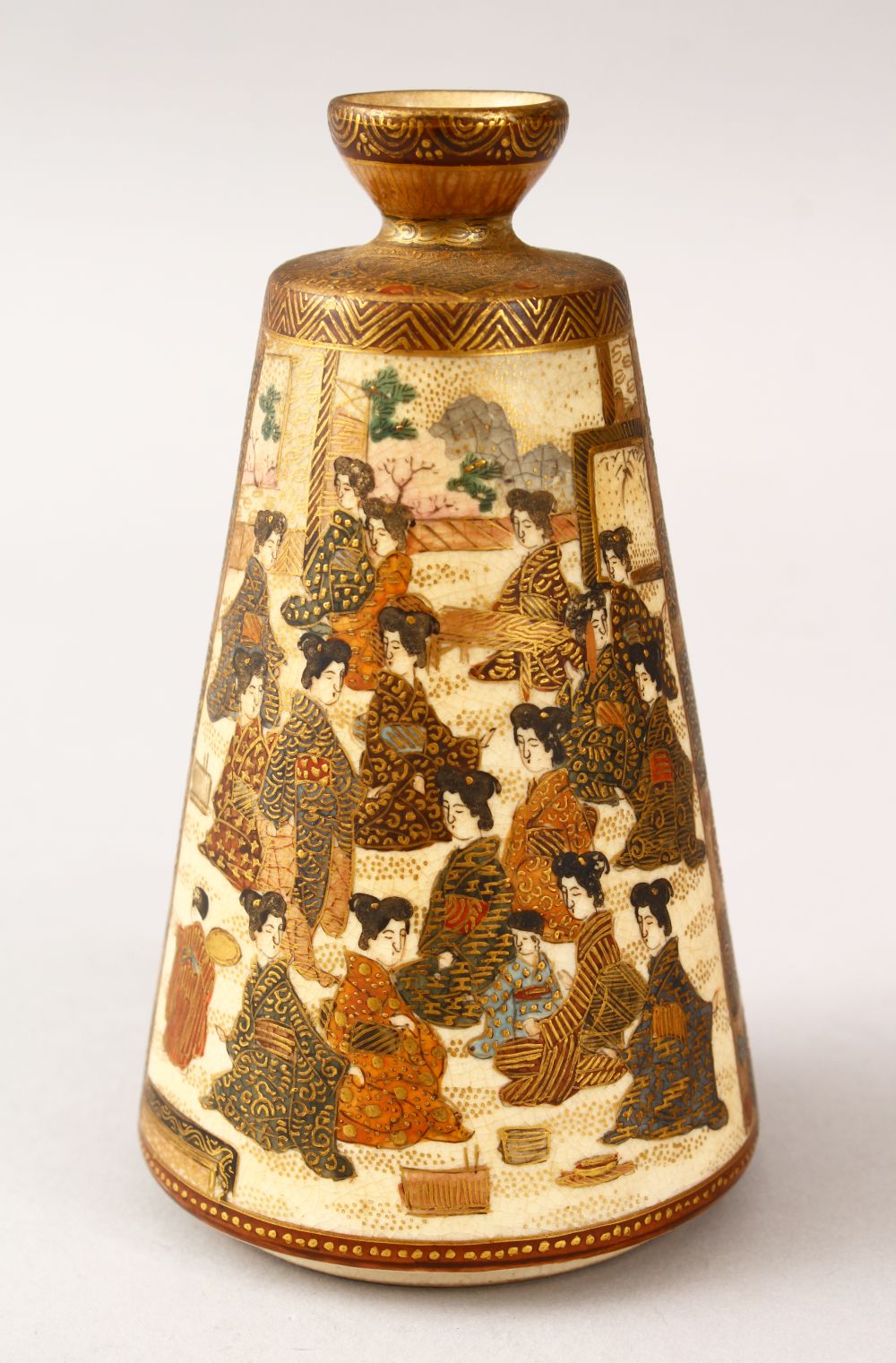 A GOOD UNUSUAL JAPANESE MEIJI PERIOD SATSUMA IMMORTAL VASE, the vase with two panels of immortals