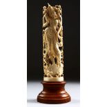 A LARGER 19TH CENTURY CARVED INDIAN IVORY FIGURE OF A GODDESS / DEITY, stood in a elegant pose