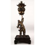 A LARGE JAPANESE MEIJI PERIOD BRONZE & MIXED METAL OKIMONO / LANTERN OF A SAMURAI WARRIOR,