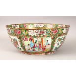 A LARGE 19TH CENTURY CHINESE CANTON FAMILLE ROSE PORCELAIN BOWL / BASIN, decorated with various