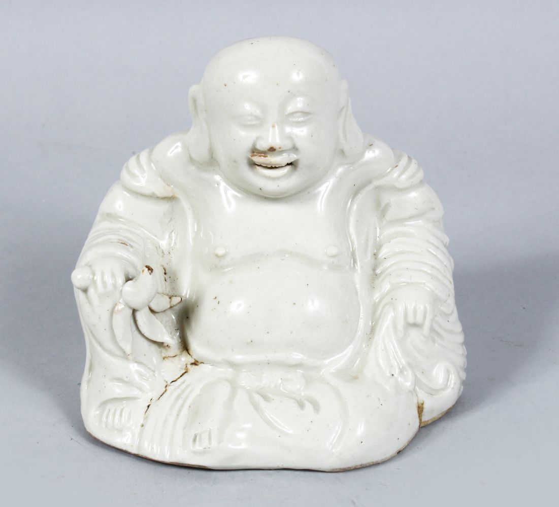 A GOOD 19TH CENTURY CHINESE BLANC DE CHINE FIGURE OF BUDDHA, in a seated meditating pose, 10cm