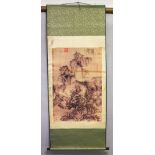 A GOOD CHINESE HANGING SCROLL PICTURE, the picture depicting a native rocky landscape, with