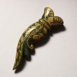 A GOOD EARLY 20TH CENTURY INDIAN MUGHAL CARVED JADE DAGGER KHANJAR HANDLE, carved with floral