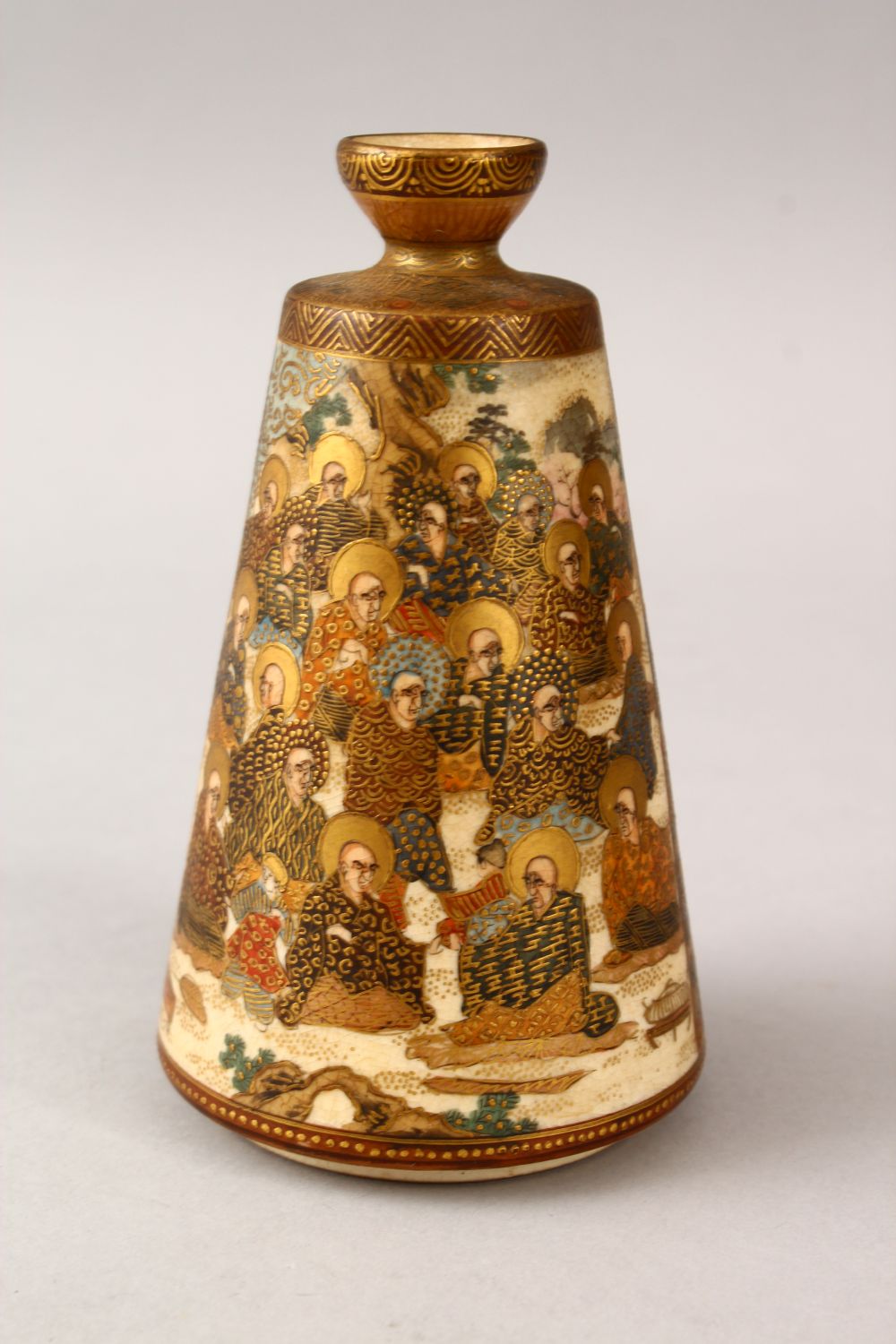 A GOOD UNUSUAL JAPANESE MEIJI PERIOD SATSUMA IMMORTAL VASE, the vase with two panels of immortals - Image 5 of 6