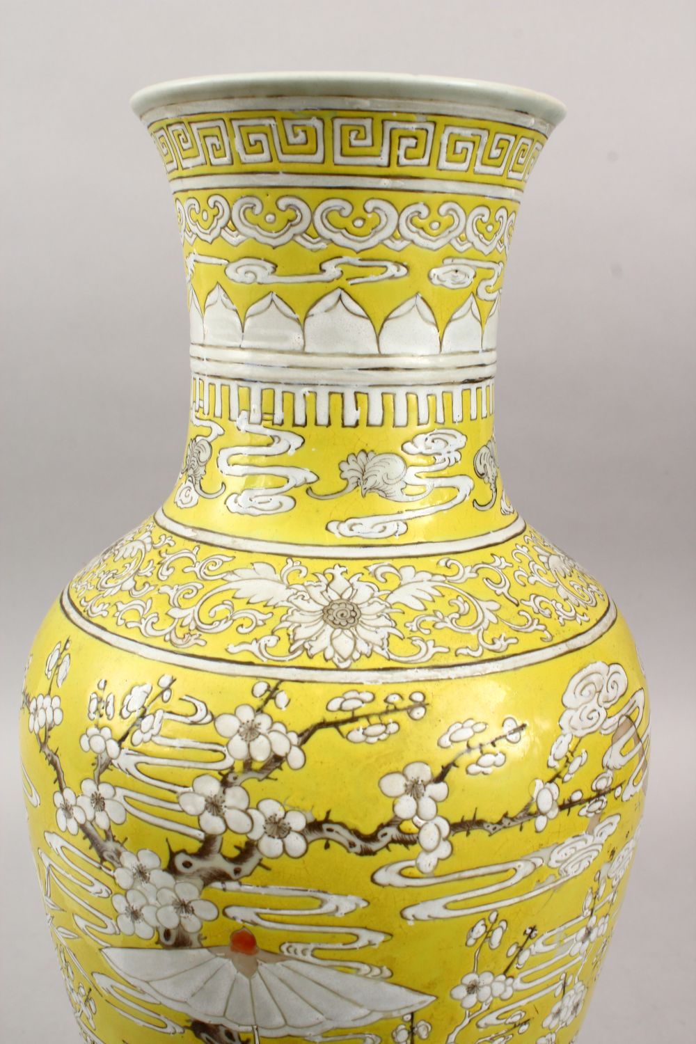 A 19TH CENTURY CHINESE FAMILLE ROSE YELLOW GROUND YIN PING SHAPED PORCELAIN VASE, decorated with - Image 6 of 7