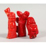 THREE CARVED CORAL FIGURES. Tallest: 3ins.