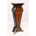 A FRENCH BURR WOOD AND EBONISED PEDESTAL, with ornate ormolu mounts. 4ft 1ins high c 1ft 7ins wide x