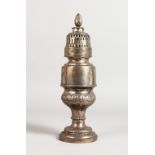 A CONTINENTAL SILVER PEDESTAL SUGAR CASTER, with pineapple finial. 14ozs. 10.5ins high.