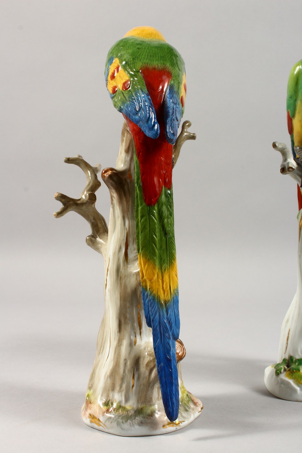 A VERY GOOD MATCHED PAIR OF 19TH CENTURY MEISSEN PORCELAIN PARAKEETS, brilliant colours, standing on - Image 4 of 20