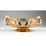 A BERLIN GILT PORCELAIN OVAL BASKET, with female mermaid handles, the sides with masks and