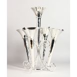A LARGE SILVER PLATED FIVE PIECE EPERGNE. 18ins high.