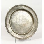 A VICTORIAN PEWTER CHARGER, engraved with the bust of HENRY IV. 16.5ins diameter.
