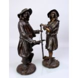 EMILE VICTOR BLAVIER (19TH CENTURY) FRENCH A RARE PAIR OF BRONZE FIELD WORKERS, one carrying a