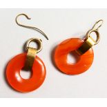 A PAIR OF CARNELIAN EARRINGS.