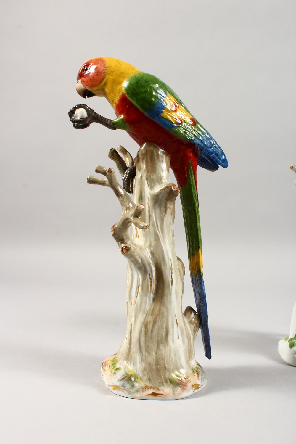 A VERY GOOD MATCHED PAIR OF 19TH CENTURY MEISSEN PORCELAIN PARAKEETS, brilliant colours, standing on - Image 5 of 20