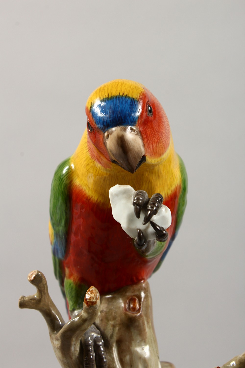 A VERY GOOD MATCHED PAIR OF 19TH CENTURY MEISSEN PORCELAIN PARAKEETS, brilliant colours, standing on - Image 7 of 20