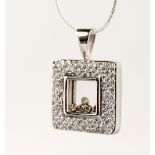 A WHITE GOLD "CHOPARD" STYLE DANCING DIAMOND PENDANT NECKLACE.
