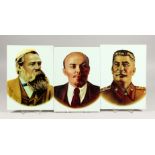 A SET OF THREE PORCELAIN PLAQUES, Stalin, Marx, Lenin.