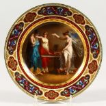 A SUPERB 19TH CENTURY VIENNA CIRCULAR PLATE, "PSYCHE". Beehive mark in blue. 9.5ins diameter.