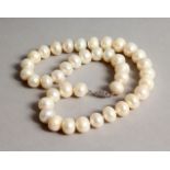 A PEARL NECKLACE with 14ct gold clasp.