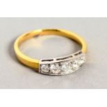 AN 18CT YELLOW GOLD ART DECO STYLE DIAMOND FIVE STONE RING.