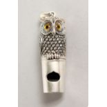 A NOVELTY SILVER OWL WHISTLE. 1.75ins.