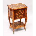 A SMALL 19TH CENTURY FRENCH KINGWOOD AND MARQUETRY CHEST, with floral inlaid serpentine top, three