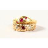 TWO 18CT GOLD VICTORIAN RUBY RINGS.