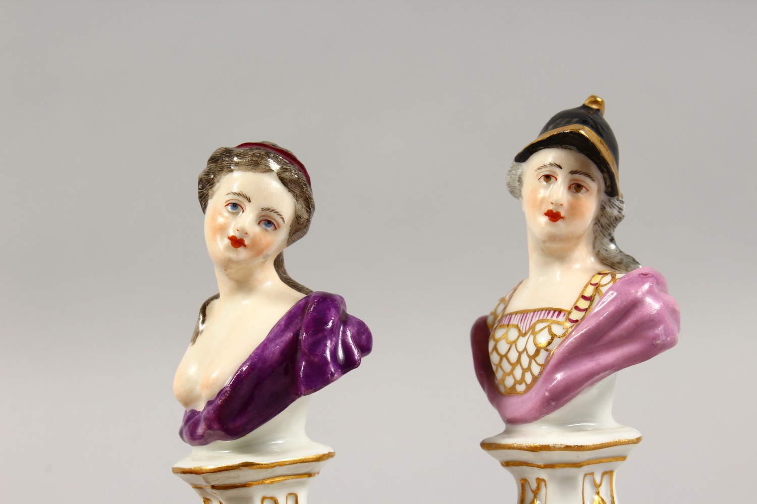 A PAIR OF 19TH CENTURY CONTINENTAL PORCELAIN BUSTS OF A MAN AND WOMAN. Mark in blue. 4.5ins high. - Image 2 of 6